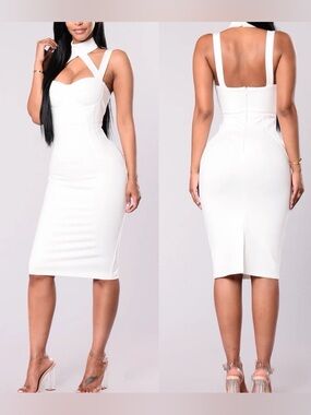 Fashion Nova White Evil Queen Bodycon Choker Neck Dress Plus Size 1X